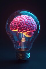 Brain inside a glowing lightbulb