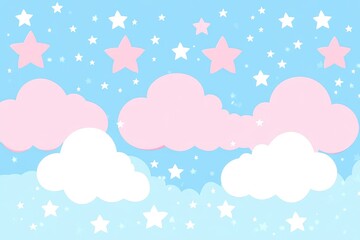 Pastel sky with pink stars and clouds