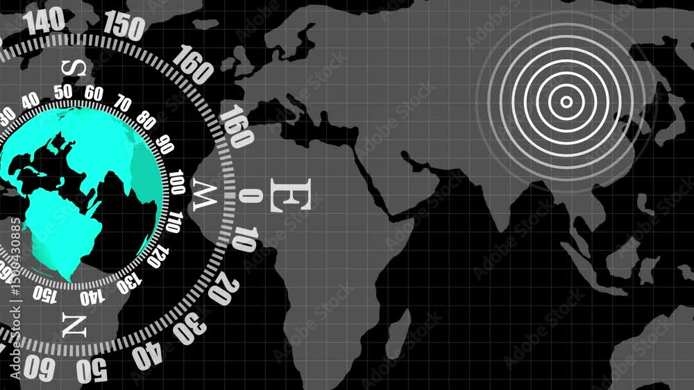 Poster earthquake and tsunami epicenter with impact radius display. animated visualization of global earthq