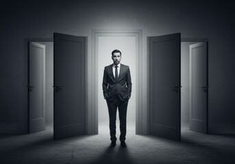 Fototapeta premium Businessman at Doors Representing Choice Decision And Opportunity Concept Photo