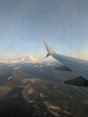 Mount Rainier seen from plane near Seattle area