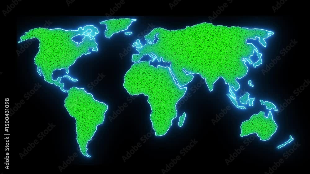 Poster global network visualization with world map. animated world map displaying global connectivity and n