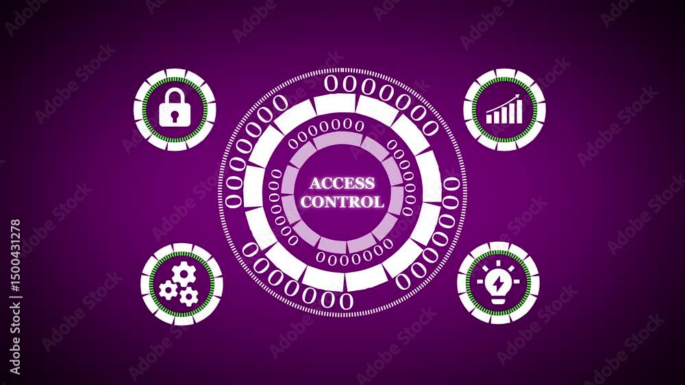 Poster access control interface with secure data visualization. animated access control interface with visu