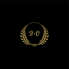 Naklejka premium BO beautiful, feminine and elegant wedding monogram initial logo with circle floral gold