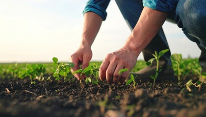 Farmer planting soybeans with field.