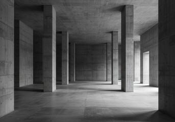 Concrete Interior Space With Monochrome Perspective Columns Structure Background Photo