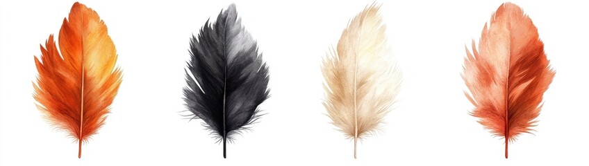 Obraz premium Four colorful bird feathers