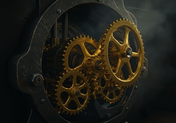 Obraz premium Detailed Photo of Gold Gears Inside a Mechanism Steampunk Background 3D Illustration