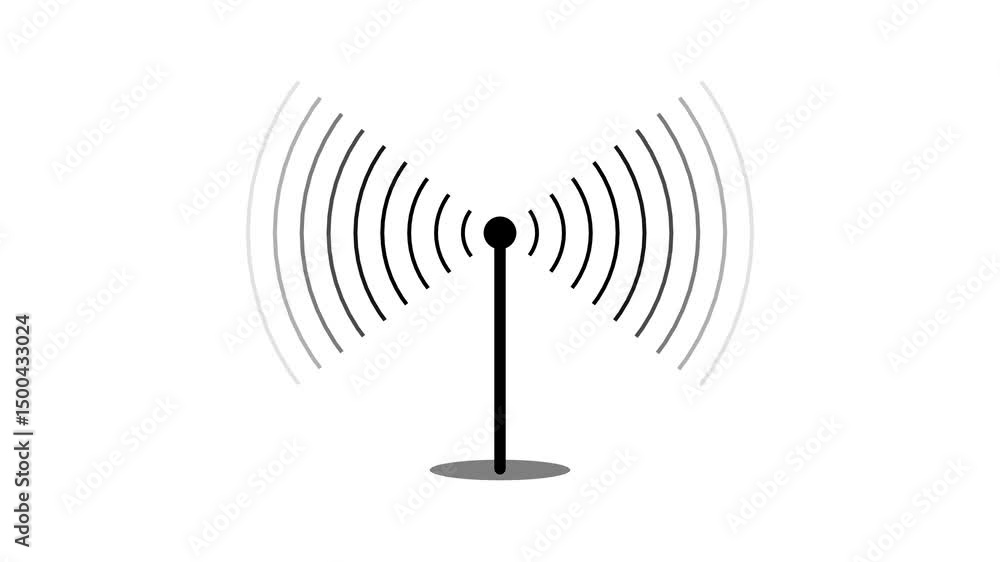 Poster antenna broadcasting wireless signals with wave pattern. animated illustration of a telecommunicatio
