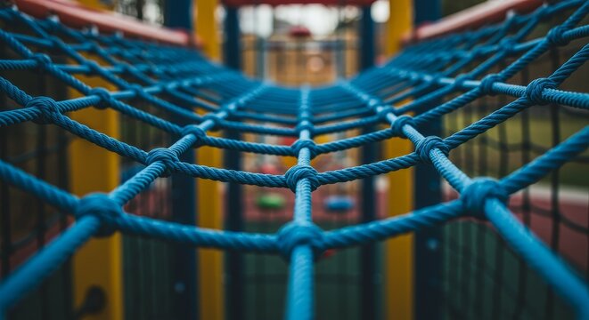 Blue Rope Net on a Playground Abstract Background Photo