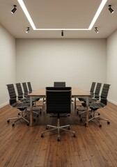 Empty Office Meeting Room With Wooden Table and Chairs Photo