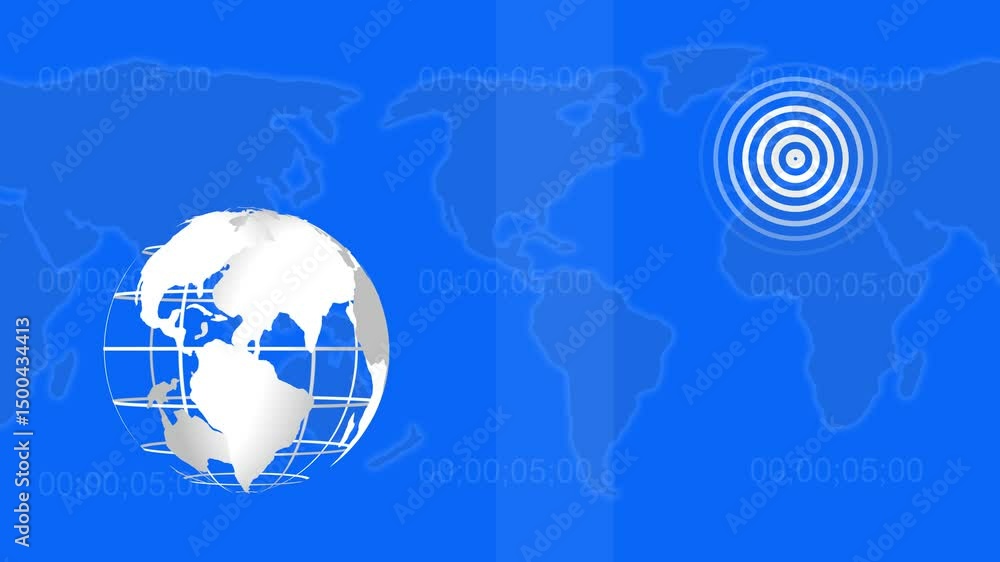 Poster earthquake epicenter shown on world map with timecode. animated world map with earthquake epicenter 