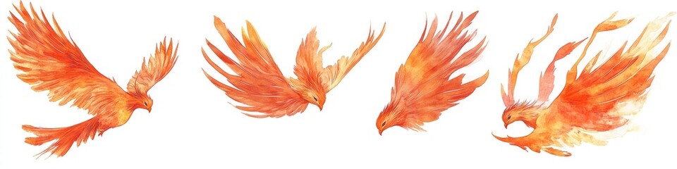 Fototapeta premium Four fiery birds in flight