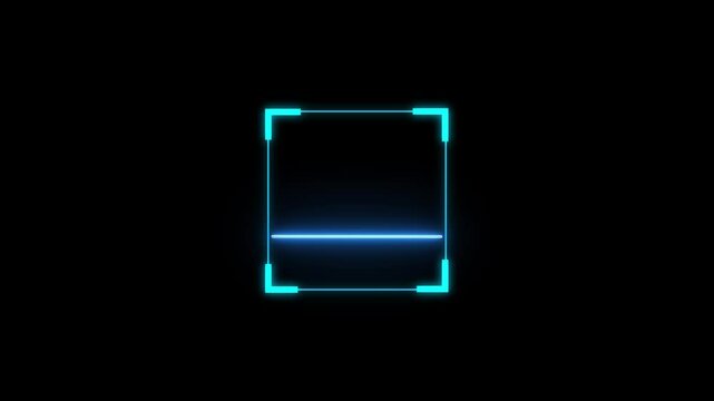 Glowing laser scanning icon with minimal line animation. Scanning icon animation with minimal lines and glowing square effects on dark modern digital background. scanning process with laser