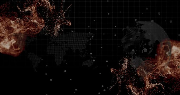 Grid appearing as orange clusters materializing swirling around globe fading to show global flow