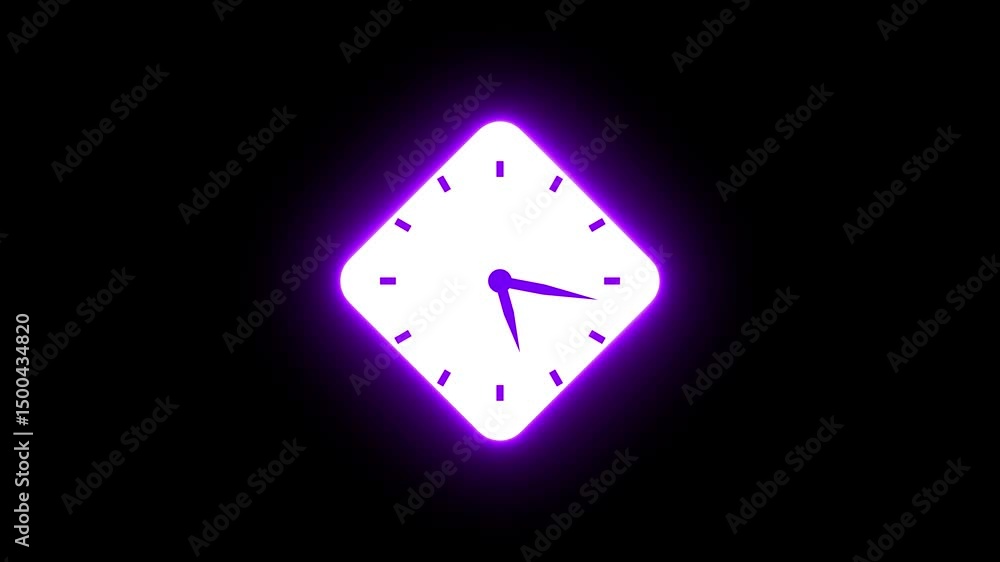 Poster clock displaying time and punctuality. animated neon clock displays the passage of time on a black b