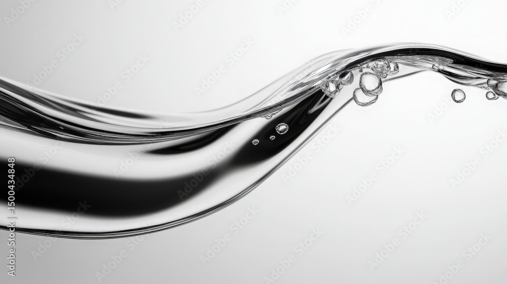 Poster graceful flow of transparent liquid with ethereal bubbles, a mesmerizing display