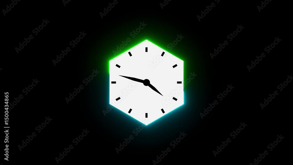 Poster hexagonal clock graphic for time and animation concepts. glowing hexagon clock time concept against 
