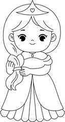 cute princess character outline coloring for kid printable activity