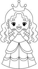 cute princess character outline coloring for kid printable activity