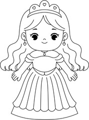 cute princess character outline coloring for kid printable activity
