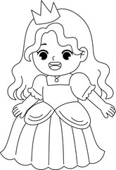 cute princess character outline coloring for kid printable activity