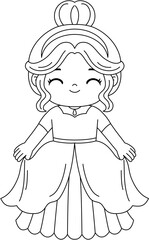 cute princess character outline coloring for kid printable activity