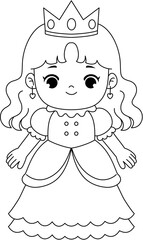 cute princess character outline coloring for kid printable activity