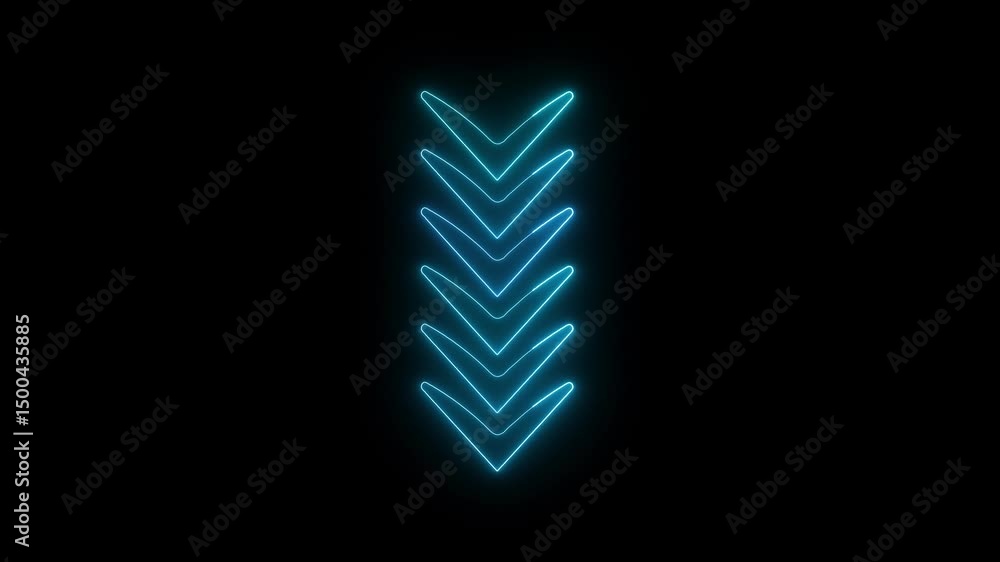 Poster downward pointing arrow showing direction and movement. glowing neon arrow pointing downwards on a b