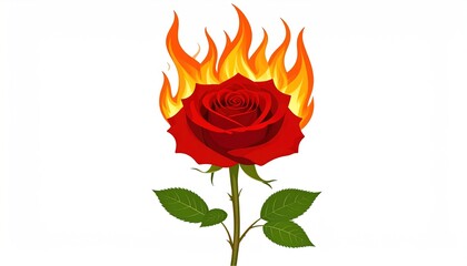 Flaming Red Rose with White Background.
