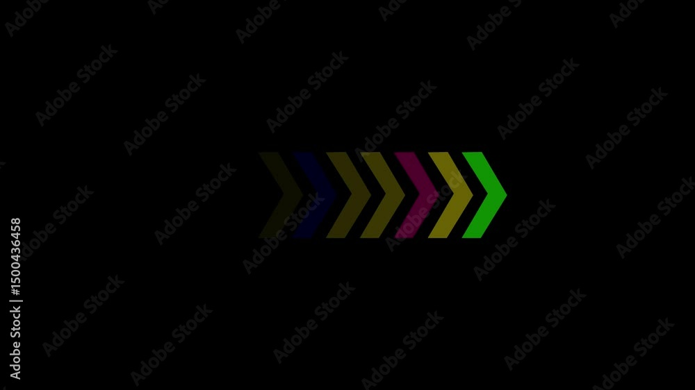 Poster arrows showing movement and progress direction. animated abstract arrows of different colors on blac
