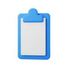 Blue clipboard with blank paper isolated on transparent background. Png
