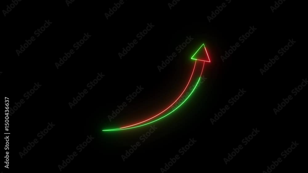 Poster rising arrow symbolizing growth and progress. glowing neon arrow rising on a black backdrop represen