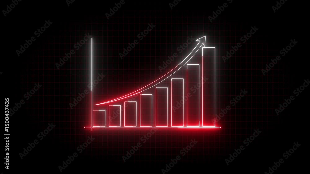 Aufkleber bar chart with arrow showing financial growth. animated neon style bar chart representing financial 