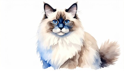 Fluffy Cat Portrait with White Background.