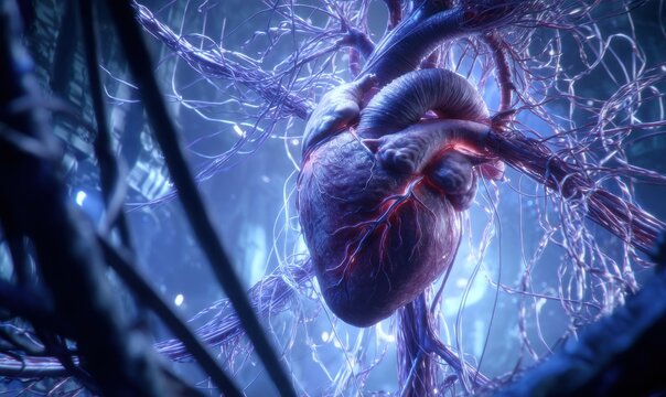 Cuore umano stilizzato in ambiente surreale