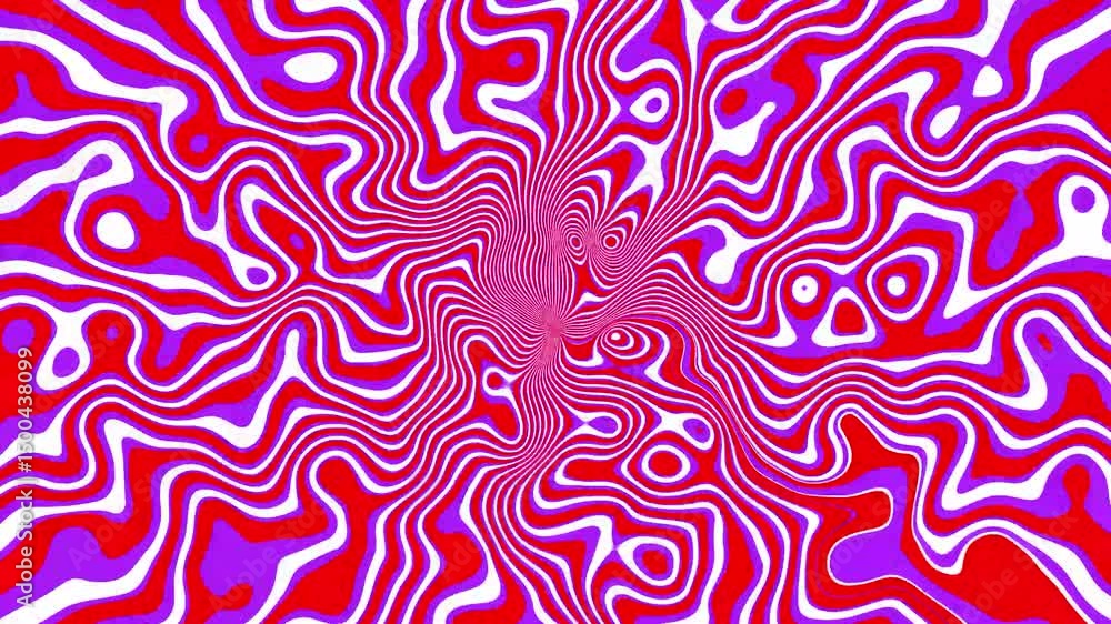 Poster psychedelic wavy lines in red purple and white colors. abstract dynamic graphic pattern red purple a