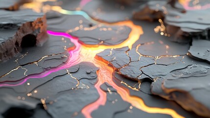Fototapeta premium Glowing Lava in Cracked Earth