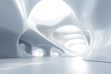 Abstract, white, organic architecture interior