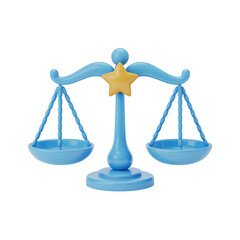 3d Scales of justice icon isolated on transparent background. Cartoon plastic style icon
