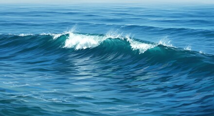 Fototapeta premium Ocean Wave Illustration Breaking on the Sea Surface With Blue Water