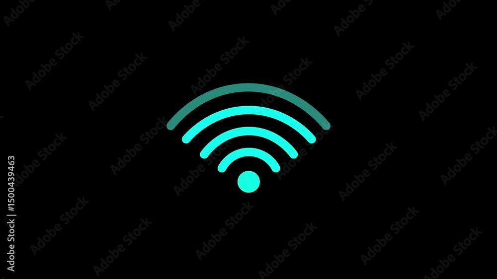 Poster wifi icon symbolizing internet access. abstract animation of a glowing turquoise wifi signal with bl