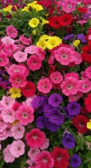 Fototapeta premium Photo of a Vibrant Floral Display with Mixed Colors and Lush Green Background