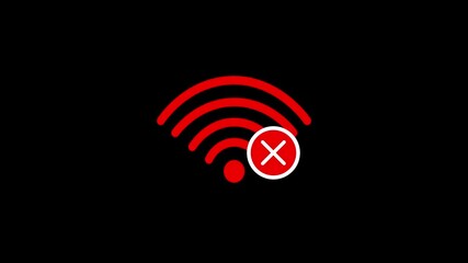 wifi icon with cross no connection. Red wifi icon with cross symbolizing no internet connection on black background - Powered by Adobe
