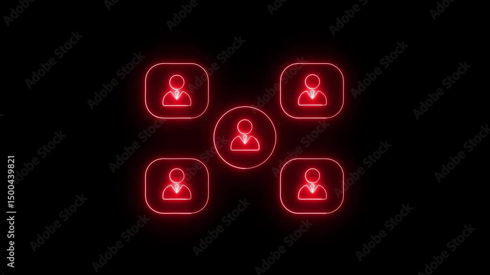 Aufkleber user icons forming a digital network. neon user icon network graphic with five glowing red icons dis