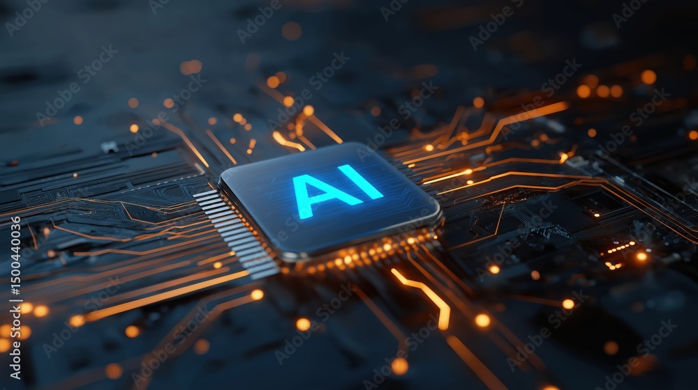 Poster ai microchip on circuit board artificial intelligence technology