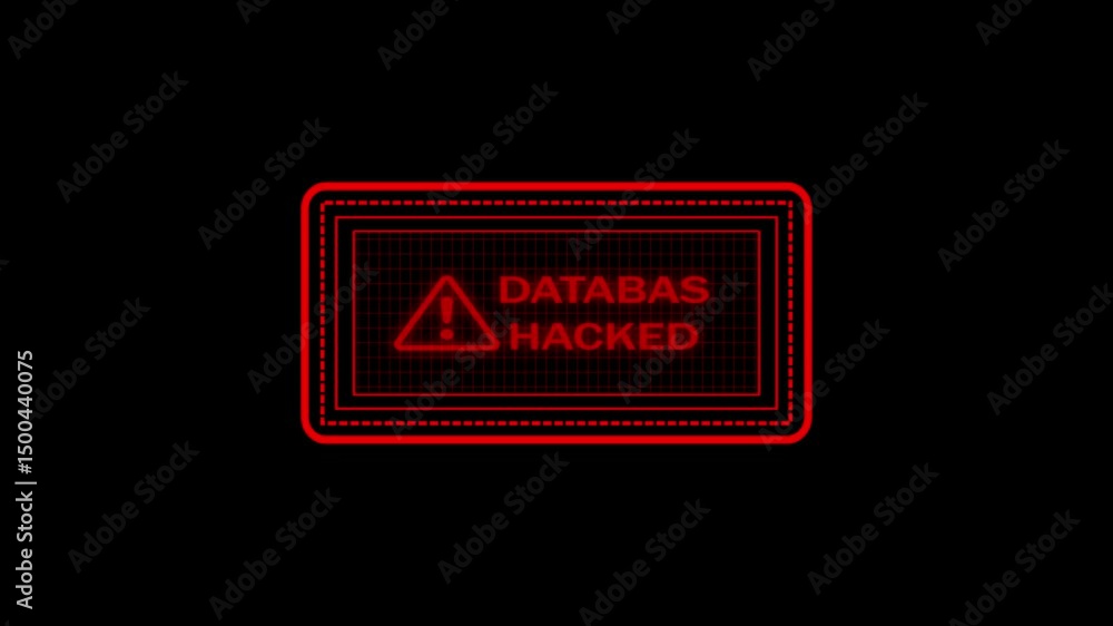 Poster alert text warning of database hacking threat. animated alert with red text indicating database hack
