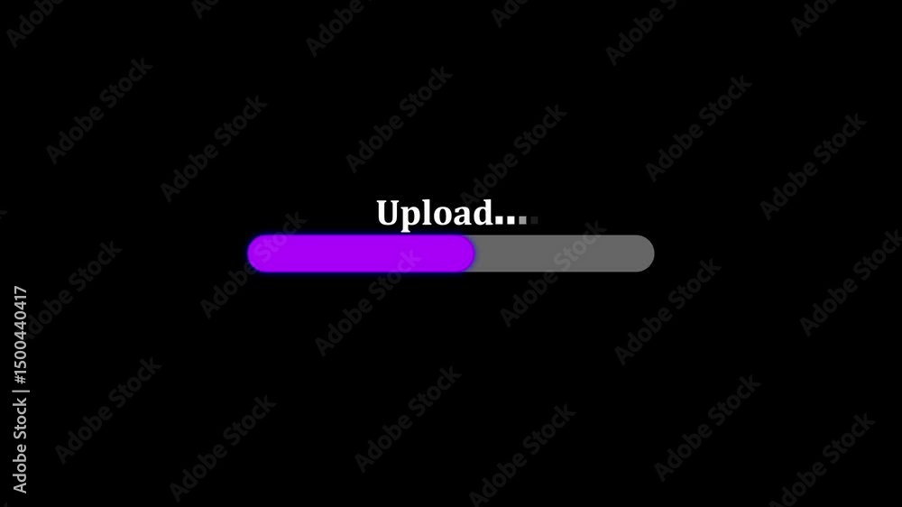 Fototapete upload progress sequence in purple for software updates. animated purple upload progress bar on blac