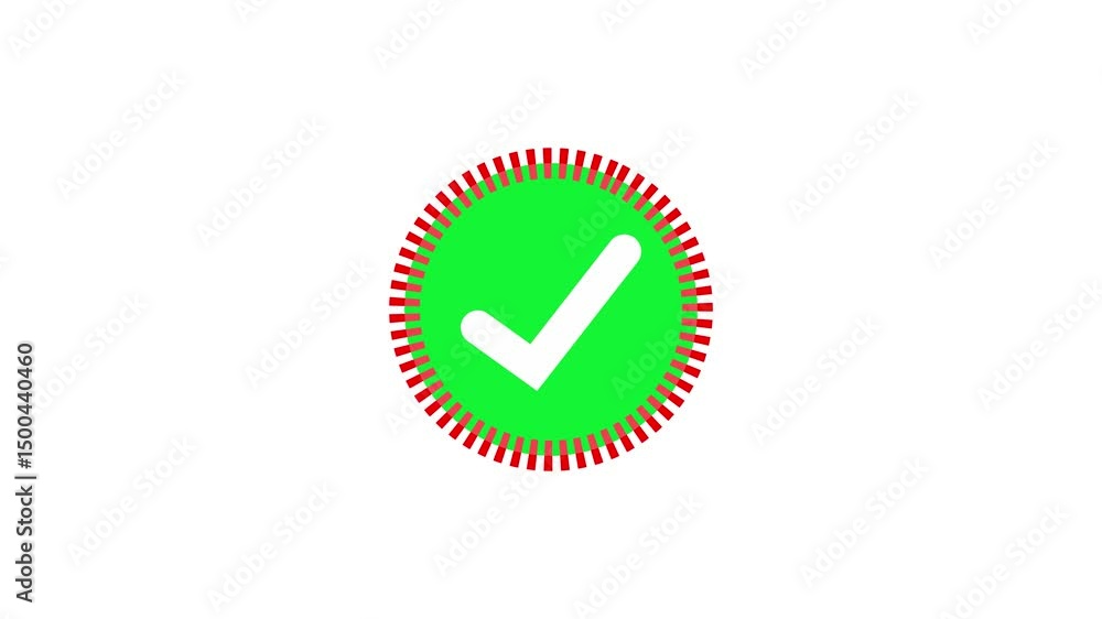 Poster green confirmation checkmark. animated green checkmark confirmation icon with red border isolated on