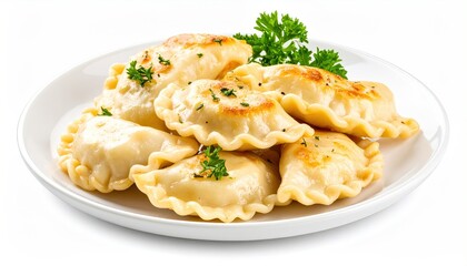 Fried dumplings with plate, and food.